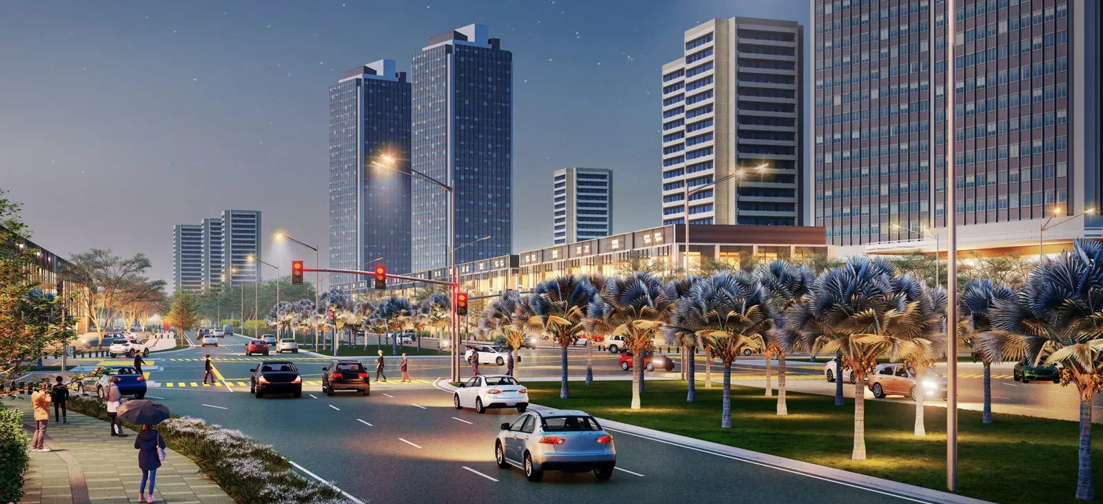 Ilustrasi boulevard komersial Pasir Putih Boulevard, PIK 2